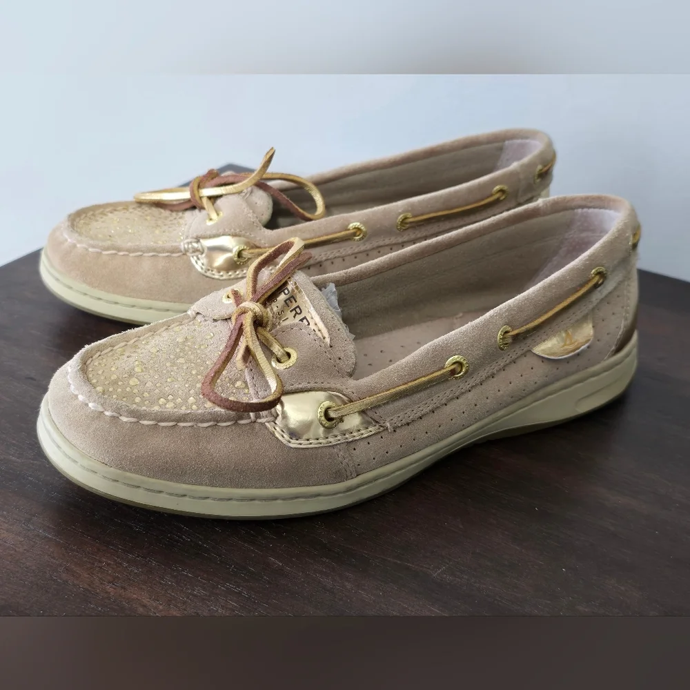 Sperry Top-Sider Leather Gold Sparkle Rhinestones Women's Size 8.5M - Picture 3 of 10